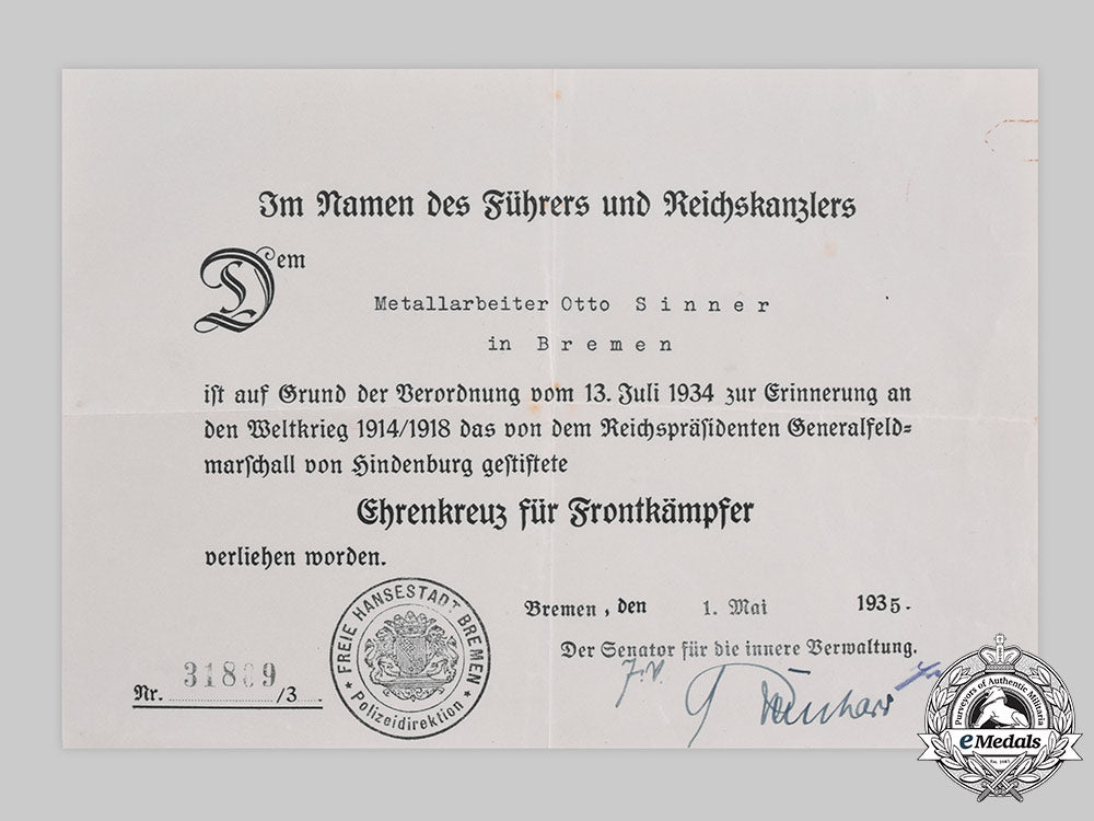 germany,_third_reich._an_honour_cross_of_the_world_war1914/1918,_with_award_document_to_otto_sinner,_c.1935_091_m21_emd3126_1