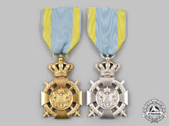 Romania, Kingdom. Two Loyal Service Crosses With Swords, Type Ii (1932-1947)