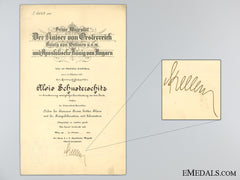 1917 Award Document For The Order Of The Iron Crown 3Rd Class