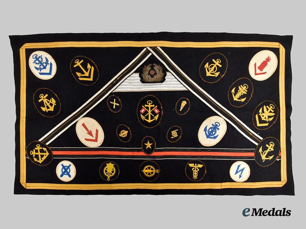 germany,_kriegsmarine._an_allied_souvenir_board_featuring_specialist_insignia_and_medal_ribbons___m_n_c0631