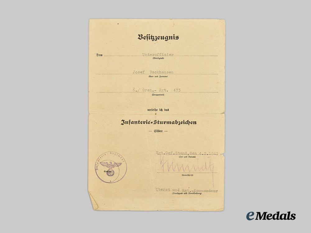 germany,_heer._a_lot_of_award_documents_to_unteroffizier_josef_backhausen,_eastern_front_combatant___m_n_c1288