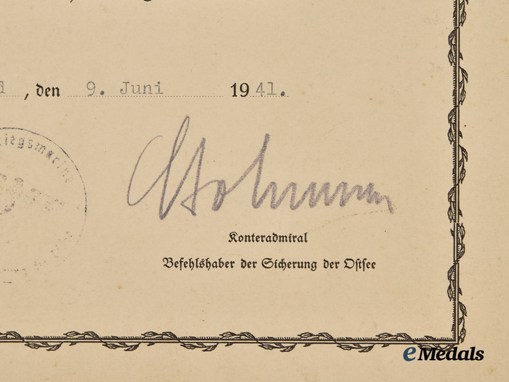 germany,_kreigsmarine._a_minesweeper_war_badge,_with_award_document_and_rank_chevron,_to_matrosengefreiter_ernst_hollatz___m_n_c2901