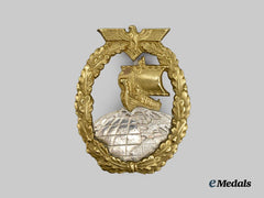 Germany, Kriegsmarine. An Auxiliary Cruiser War Badge, Refurbished Example, by C.E. Juncker