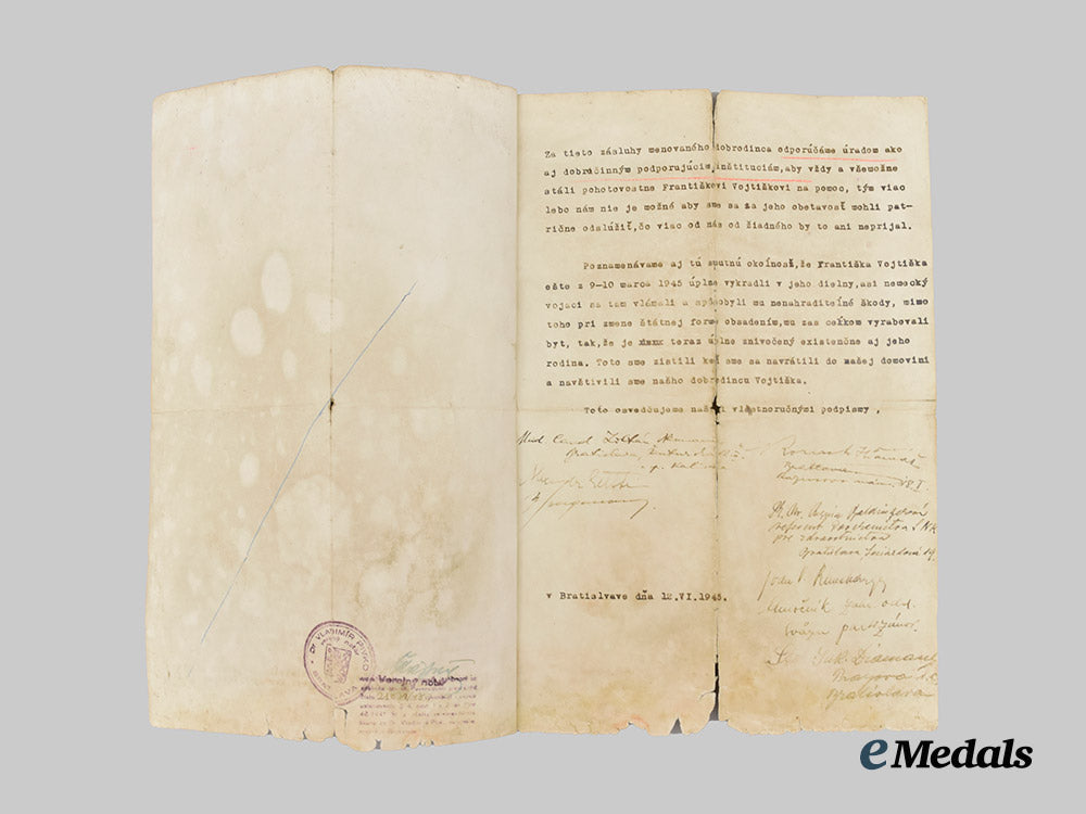 czechoslovakia,_republic._an_affidavit_testifying_to_the_actions_of_frantisek_vojtisek_during_w_w2.___m_n_c3953