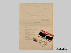 Germany, Heer. A Knight’s Cross of the War Merit Cross, 1957 Version with Wartime Signed Letter, from the Estate of Generalmajor Gustav Boehringer