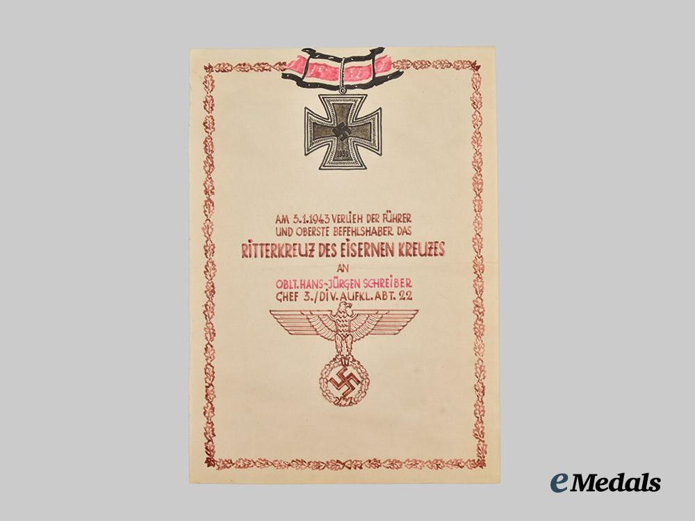 germany,_heer._a_set_of_commemorative_documents_to_oberleutnant_hans-_jürgen_schreiber,_knight’s_cross_of_the_iron_cross___m_n_c6257