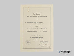 Germany, Wehrmacht. A 18-Year Long Service Award Document to Oberwerkmeister Robert Beinhorn, c.1938