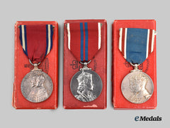 United Kingdom. Three Boxed Coronation Medals (George V, George VI, QEII)