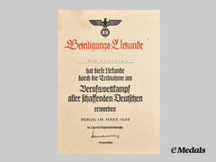 Germany, HJ. A National Trade Competition Victory’s Badge, Bronze Grade with Award Document, by A.G. Tham