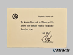 Germany, SA. A Signed New Years Greeting from SA-Gruppenführer Adolf Kob