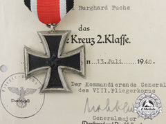 An Iron Cross 2Nd Class Iron Cross & Award Document Signed By Richthofen
