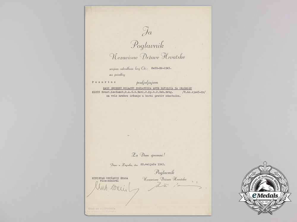 a_croatian_preliminary_award_to_heer_leutnant_with_signature_of_ante_pavelić_a_1776