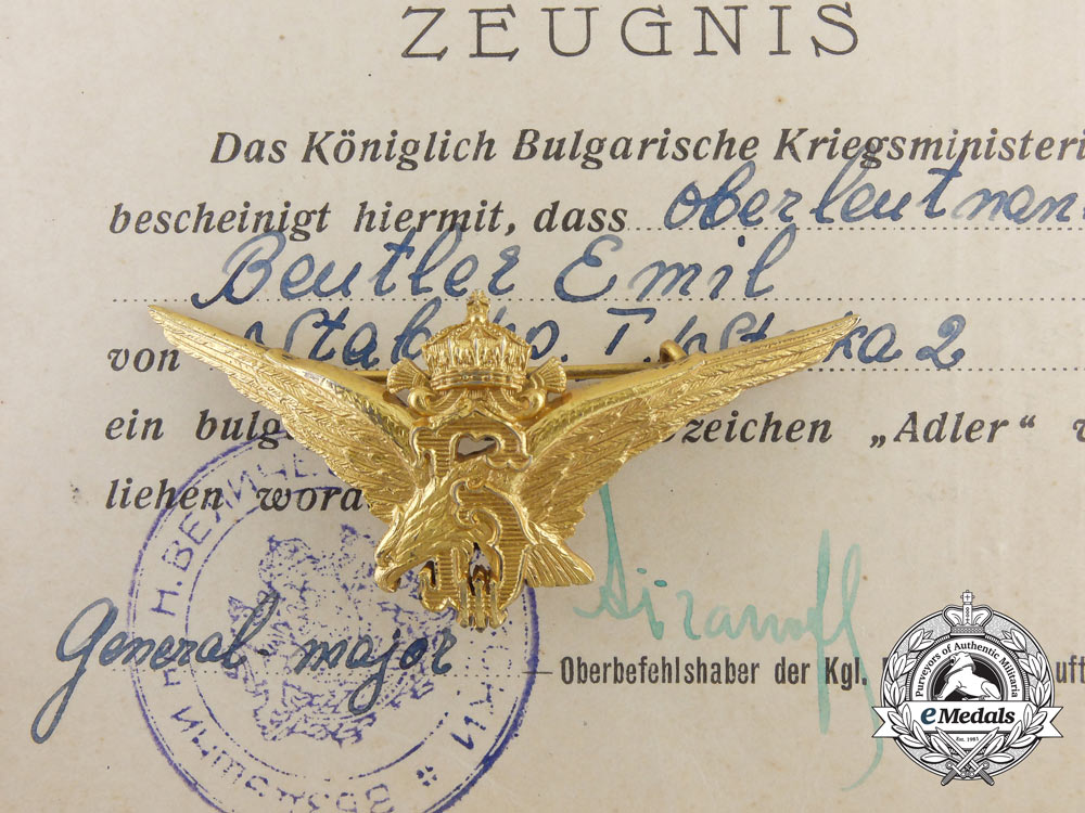a_grouping_to_oberleutnant_emil_beutler_with_documents&_bulgarian_eagle_badge_a_1904