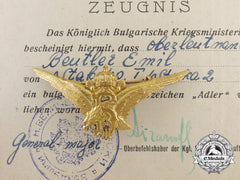A Grouping To Oberleutnant Emil Beutler With Documents & Bulgarian Eagle Badge