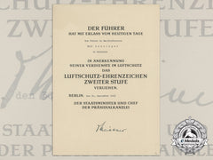 An Award Document For Luftschtuz Award 2Nd Class