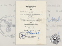 A Luftwaffe Issued Silver Wound Badge Award Document; Breslau, 30.9.1944
