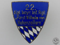 A First War 22Nd Bavarian Infantry Regiment Badge