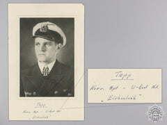 A Wartime 1941/42 Signature Of U-Boat Commander Erich Topp