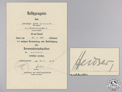 A Wound Badge Award Document To 4Th Batt. Fallschirmjäger