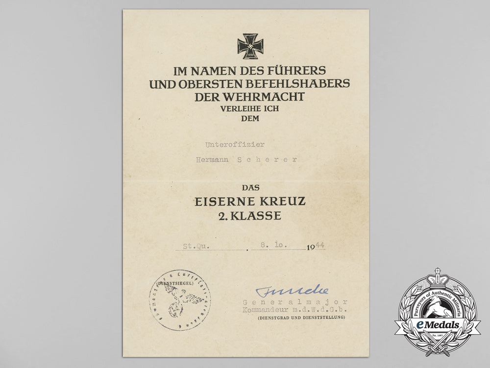an_award_document_for_an_iron_cross1939_second_class_to_nco_hermann_scherer_aa_2618