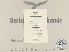 Germany, Luftwaffe. Air Gunner Badge Without Lightning Bolts Document To Adolf Martens