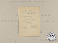 An Eastern Front Medal Award Document To Oberfeldwebel Hans Guntermann