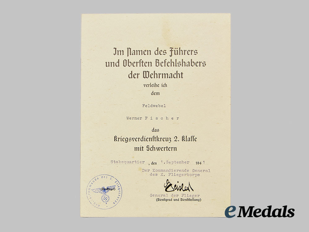 germany,_luftwaffe._a_north_african_campaign_medal_bar_and_award_documents_to_oberfeldwebel_werner_fischer_ai1_1084