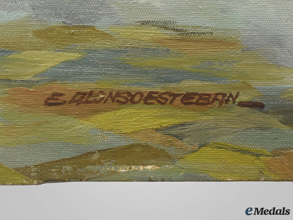 spain,_facist_state._an_oil_painting_depicting_a_dog_fight_during_the_spanish_civil_war,_by_e._alonso_esteban_ai23_cbb_7311_1