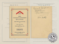 A 1934 First Canadian Contingent Re-Union Programme; Notable Signatures