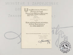 A Formal Croatian Document For The Award Of The King Zvonimir Medal