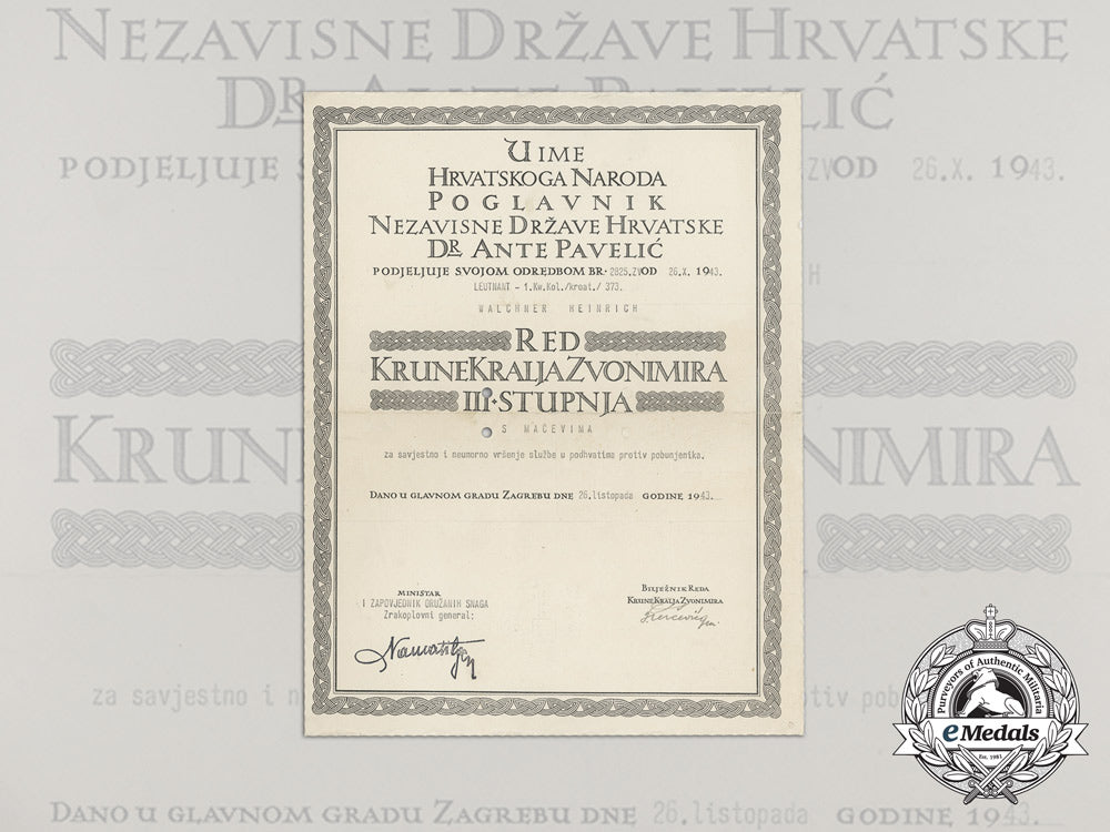 a_formal_croatian_document_for_the_award_of_the_king_zvonimir_order;_third_class_with_swords_b_9587