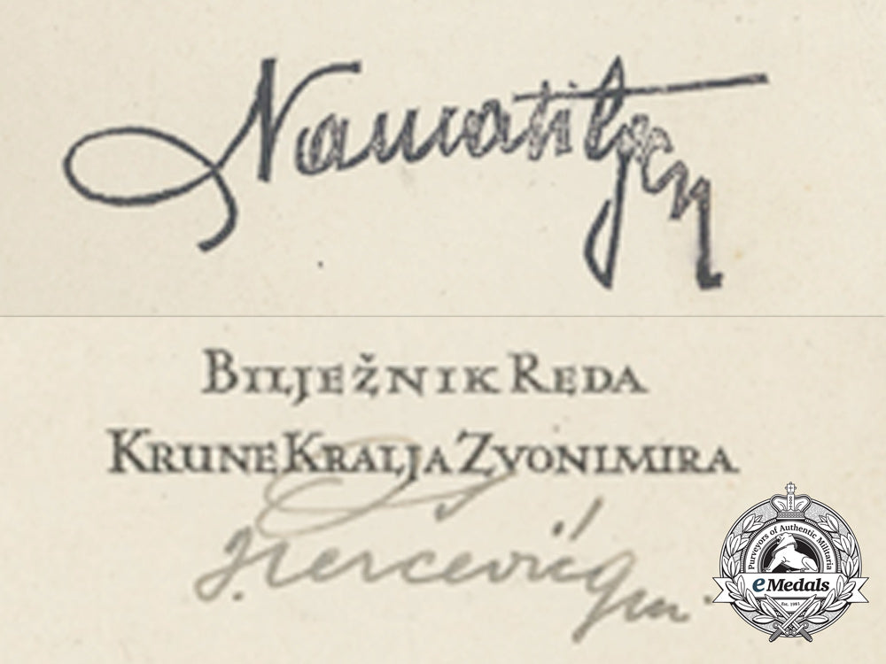 a_formal_croatian_document_for_the_award_of_the_king_zvonimir_order;_third_class_with_swords_b_9589