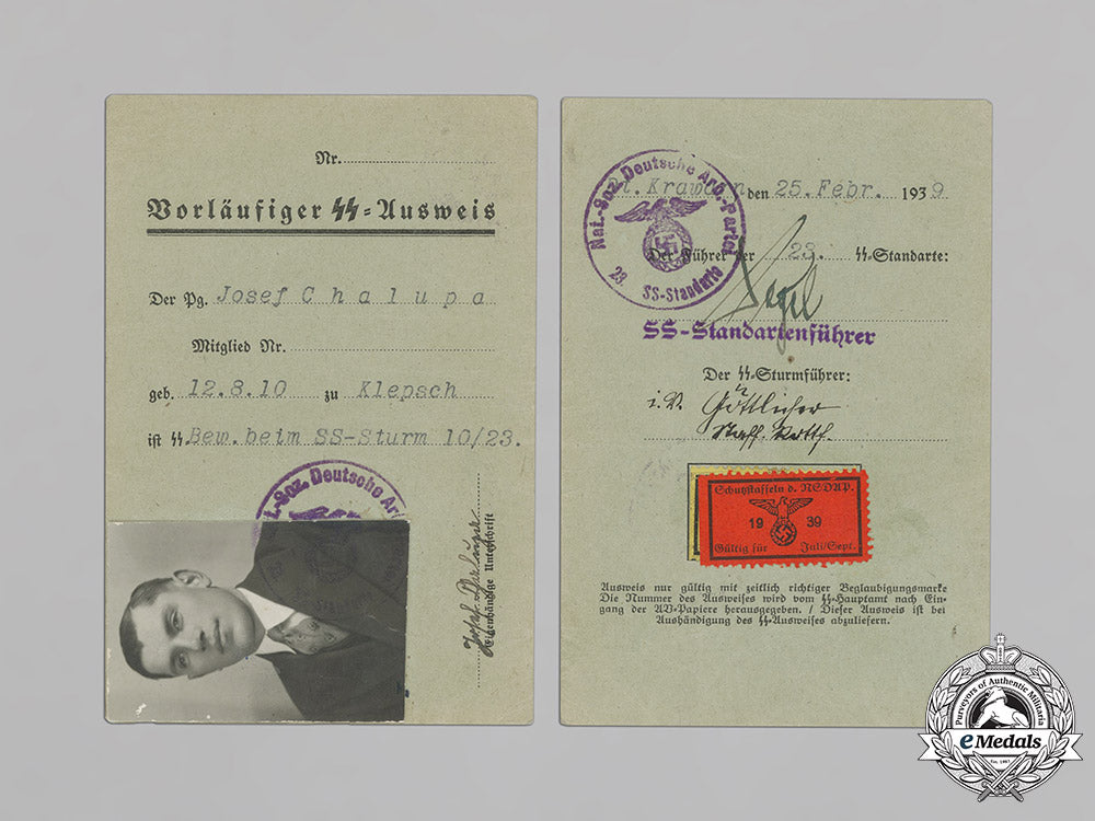 germany,_ss._a_wehrpaß_and_preliminary_ss_id_card_to_ss_totenkopf_unterscharführer_josef_chalupa_c18-018980