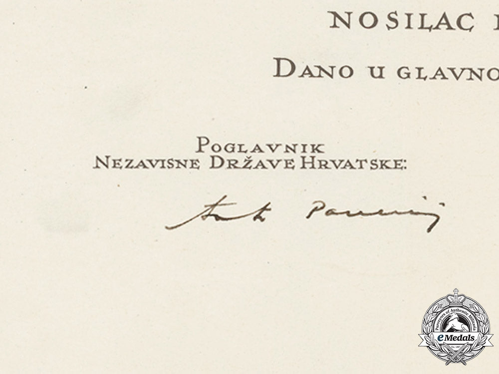 croatia._an_award_document_of_the_king_zvonimir_order,_grand_cross,_to_a_german_general_gerhard_hoffmann_c18-032629