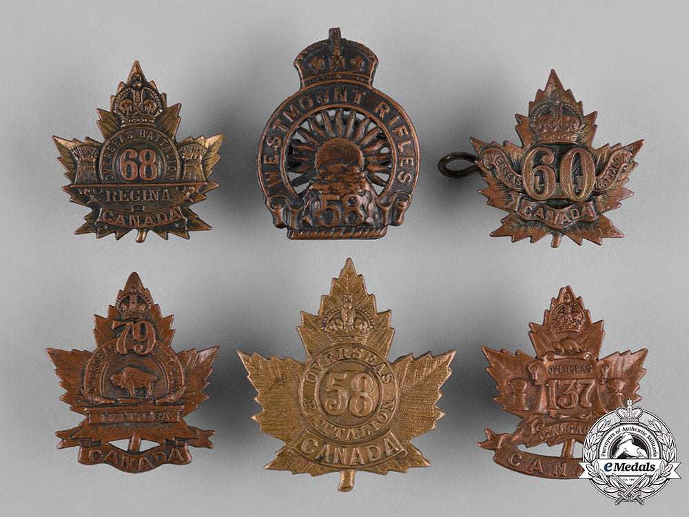 canada._a_lot_of_six_first_war_battalion_cap&_collar_badges_c18-050073