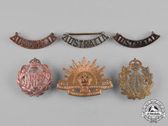 Australia, New Zealand, United Kingdom. A Lot Of Six Cap Badges And Shoulder Titles