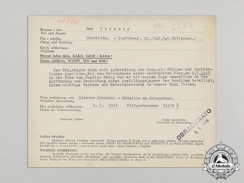 croatia._an_iron_zvonimir_medal_award_document_to_oberfeldwebel_max_piranty_c2017_000741