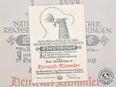 Germany, Nsrl. An Ehrenbrief To Reichsführer-Ss Heinrich Himmler