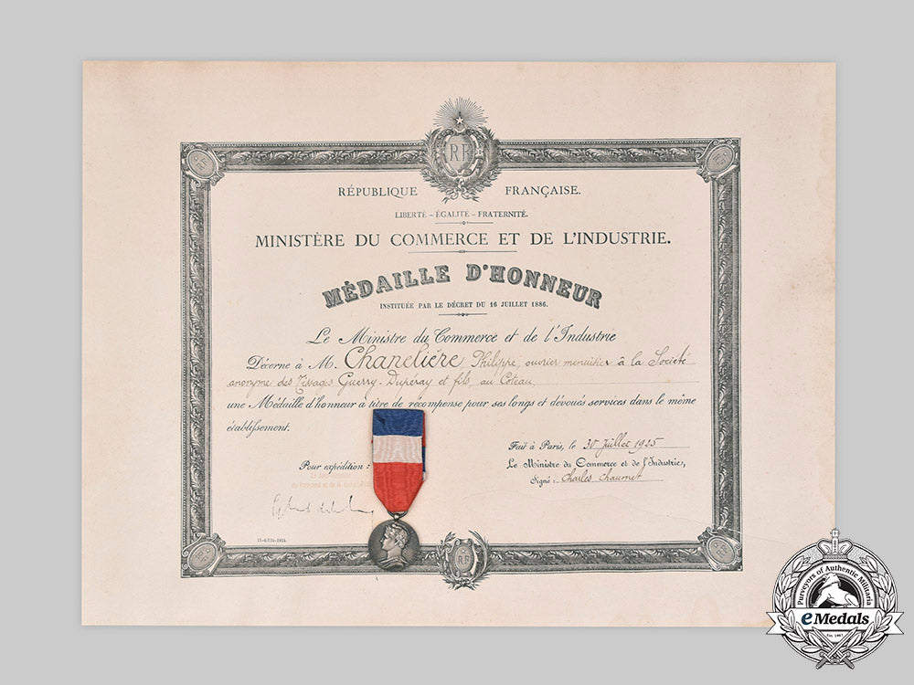 france,_iii_republic._a_ministry_of_commerce_and_industry_honour_ii_class,_silver_grade_medal_and_award_document_c2020_534_mnc5399_1