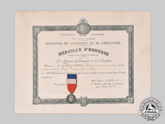 France, Iii Republic. A Ministry Of Commerce And Industry Honour Ii Class, Silver Grade Medal And Award Document