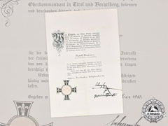 Austria, Imperial. A Teutonic Order Marian Cross Award Document To Hauptmann Kundmann, 1910