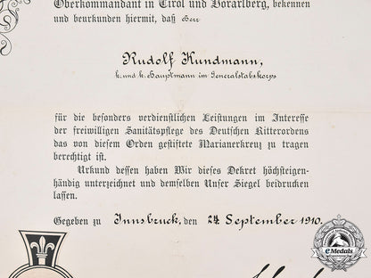 austria,_imperial._a_teutonic_order_marian_cross_award_document_to_hauptmann_kundmann,1910_c2020_729_mnc7124