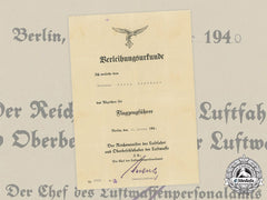 Germany, Luftwaffe. A Pilot Badge Certificate To Feldwebel Georg Liebherr (Kifa)