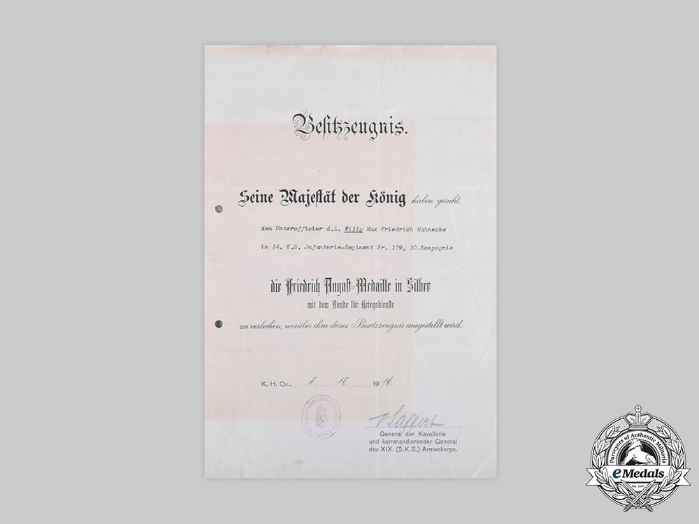 germany,_imperial._a_saxon_friedrich_august_document,_signed_by_plm_recipient_maximilian_von_laffert_c20620_emd3313