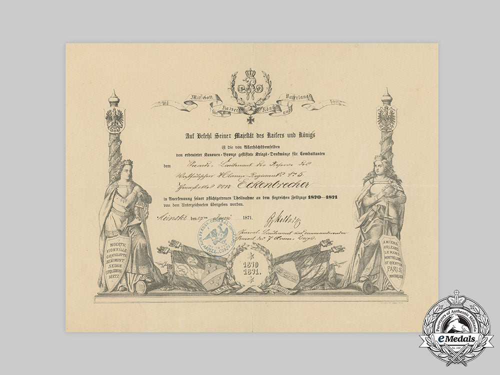 germany,_imperial._a_franco-_prussian_war_medal_document_to_leutnant_eckenbrecher,1871_c20627m182_2245