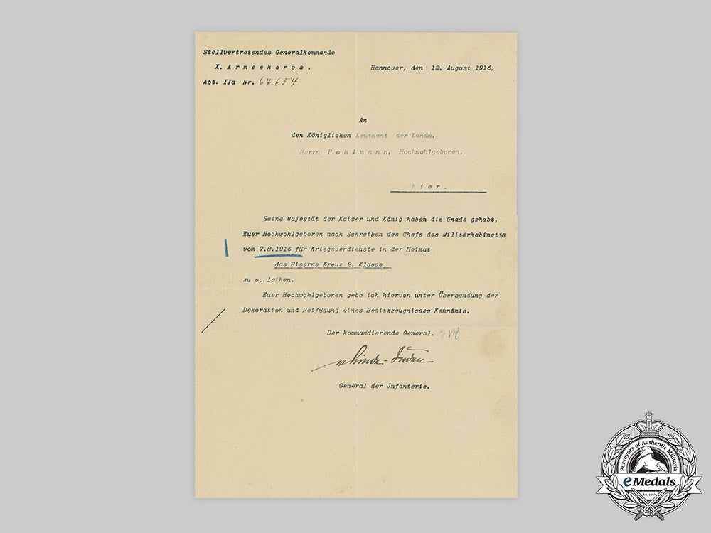 germany,_imperial._a1914_iron_cross_ii_class_award_document_to_leutnant_pohlmann_c20_01066