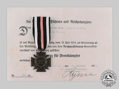 Germany, Weimar Republic. An Honour Cross Of The World War 1914/1918, With Award Document To Willy Augustson, C. 1934