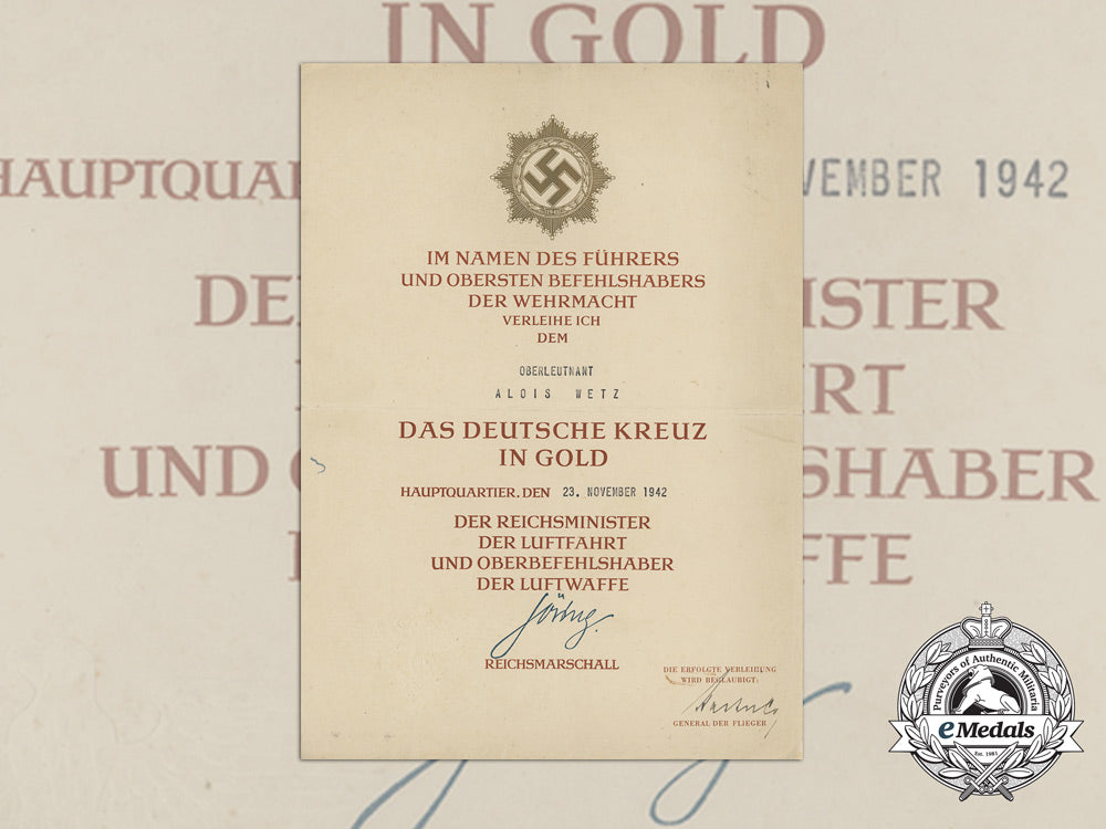 a1942_german_cross_in_gold_award_document_to_oberleutnant_alois_wetz_c_0933