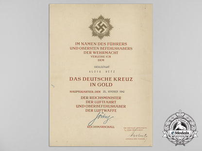a1942_german_cross_in_gold_award_document_to_oberleutnant_alois_wetz_c_0934