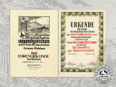 Two Certificates Westerwald-Verein & Kyffhäuserbund Hermann Wirbelauer,